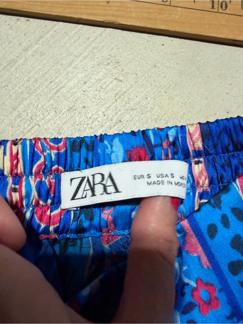 Zara Blue Multi-Pattern Wide-Leg Pants - Picture 6 of 14